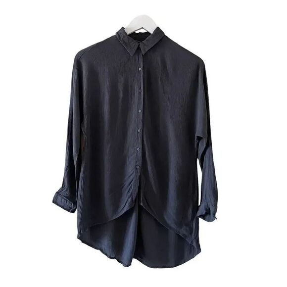 Zara Charcoal Loose Kimono Asymmetrical Long Sleeves Boho Blouse SZ XS #1160 - Picture 2 of 14